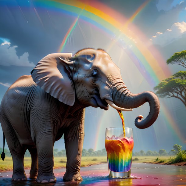 Pic d'une boisson d'éléphant sur l'arc-en-ciel