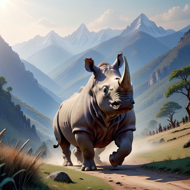 Picture of a dancing of a rhinoceros in the mountains