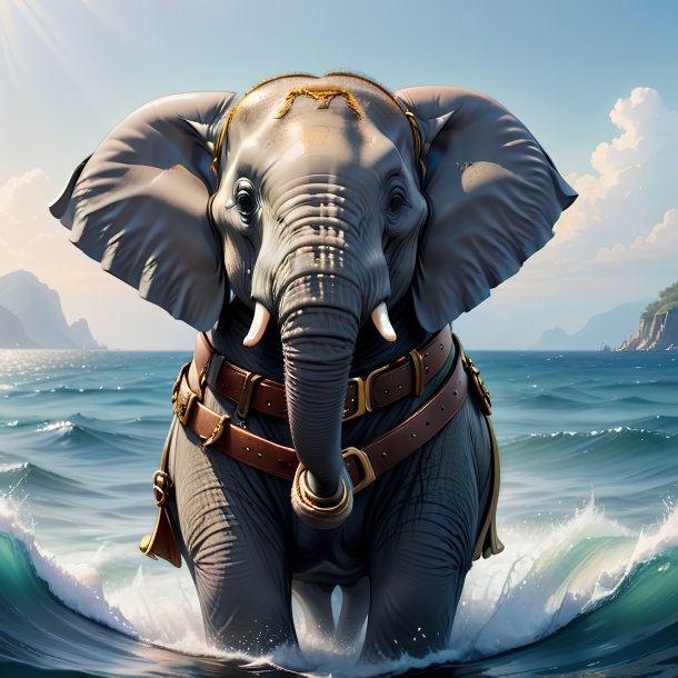 Illustration of a elephant in a belt in the sea