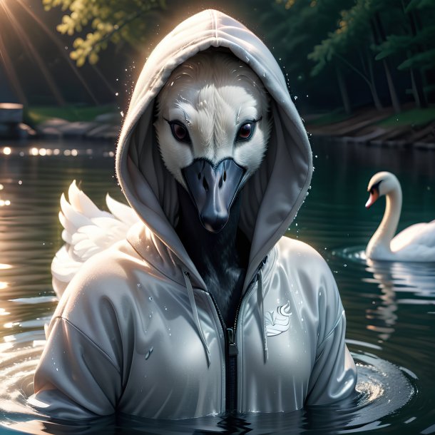 Pic of a swan in a hoodie in the water