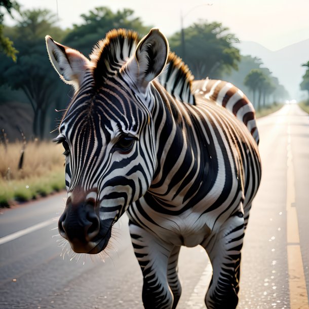 Imagem de um choro de uma zebra na estrada