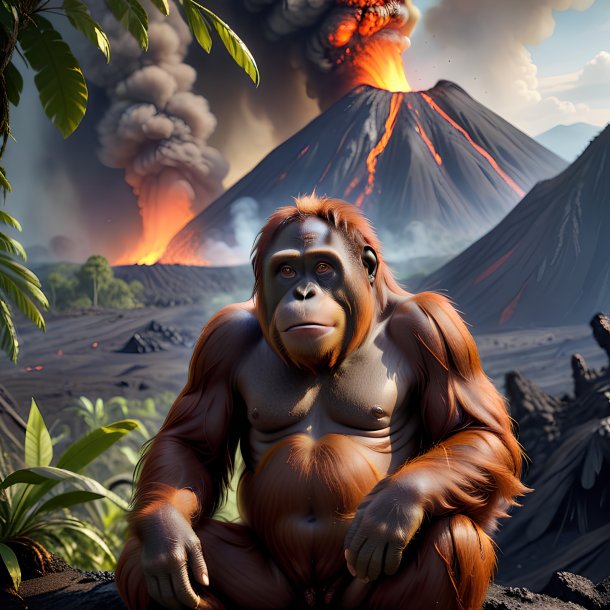 Photo of a waiting of a orangutan in the volcano