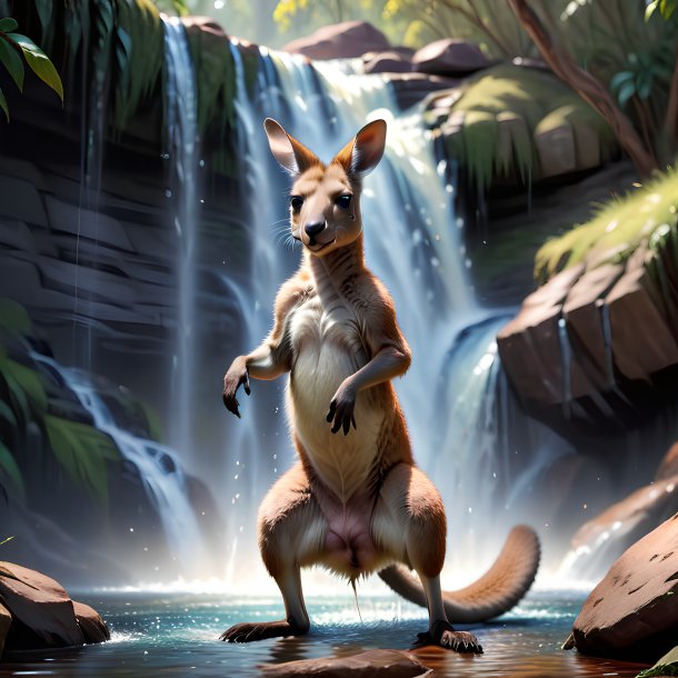 Image of a playing of a kangaroo in the waterfall