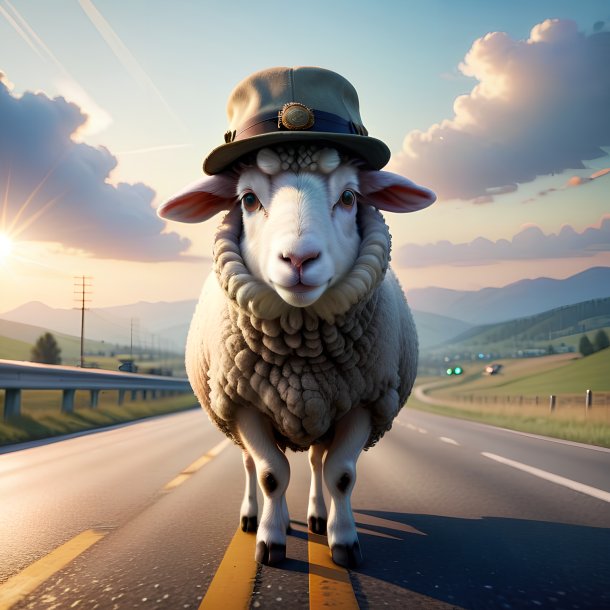 Illustration d'un mouton dans un chapeau sur l'autoroute