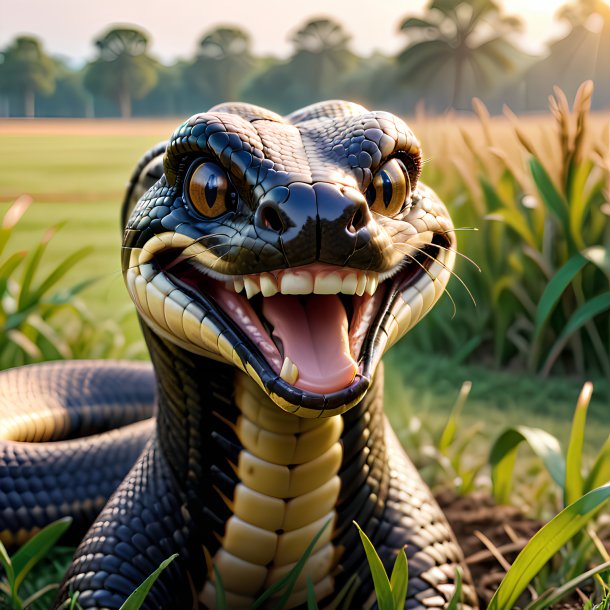 Picture of a smiling of a cobra on the field