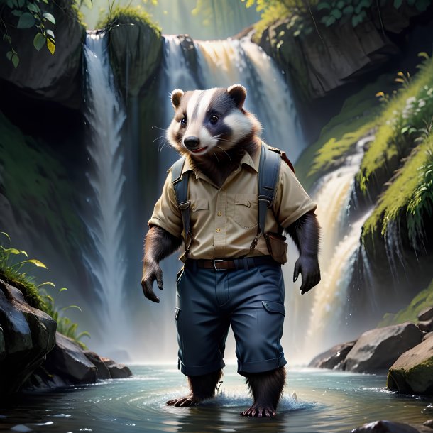 Pic of a badger in a trousers in the waterfall