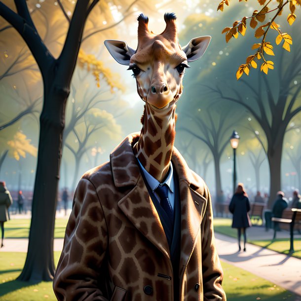 Illustration of a giraffe in a coat in the park