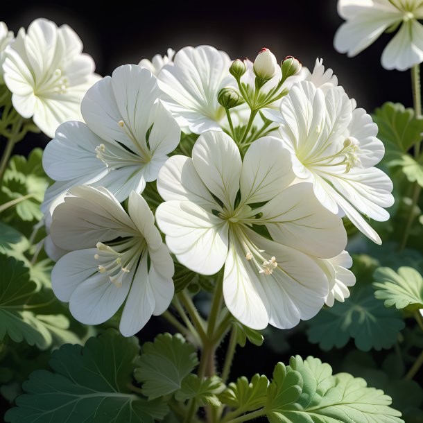 Illustration of a white geranium, scarlet