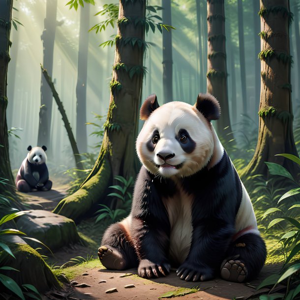 Foto de una espera de un panda gigante en el bosque