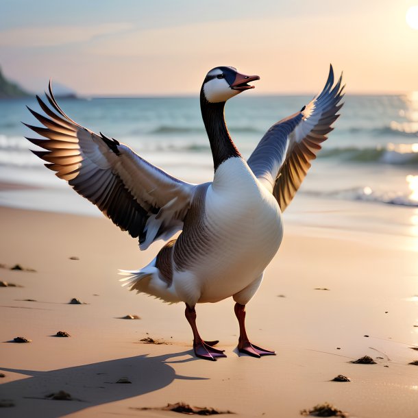 Foto de un baile de un ganso en la playa