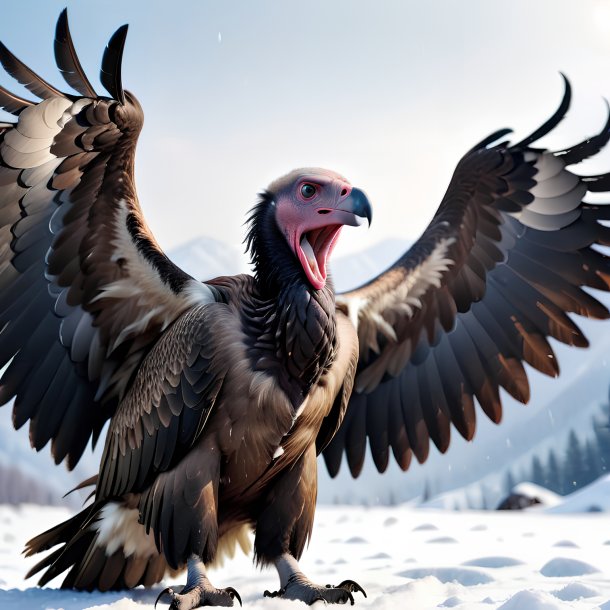 Picture of a threatening of a vulture in the snow