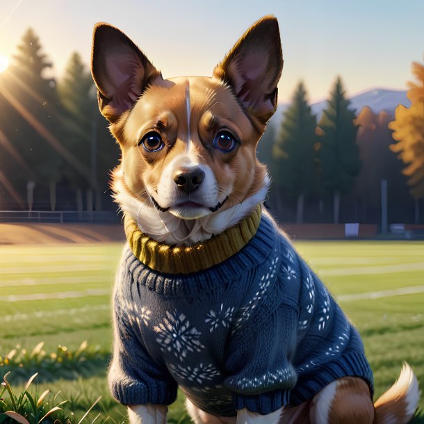 Drawing of a dog in a sweater on the field