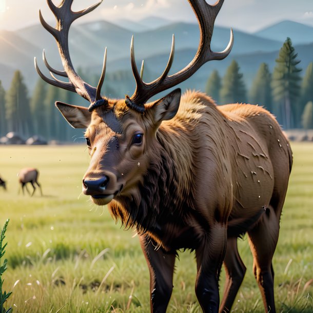 Photo of a crying of a elk on the field