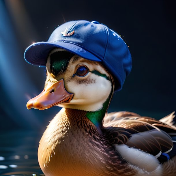 Photo of a duck in a blue cap