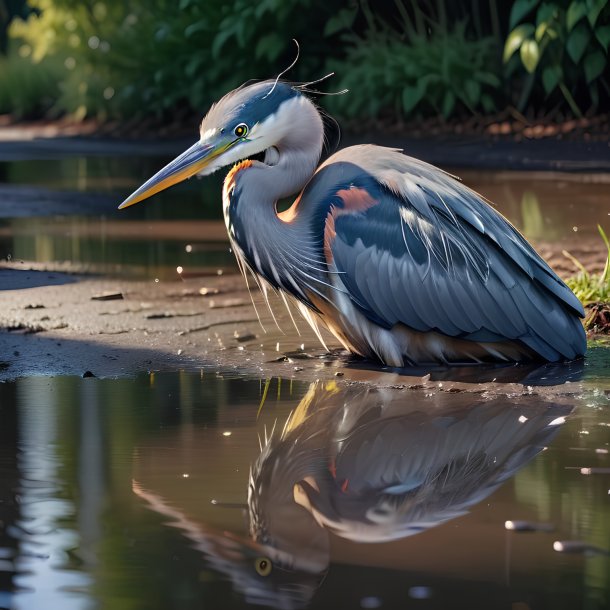 Foto de un descanso de una garza en el charco