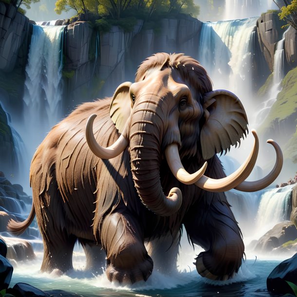 Image of a playing of a mammoth in the waterfall