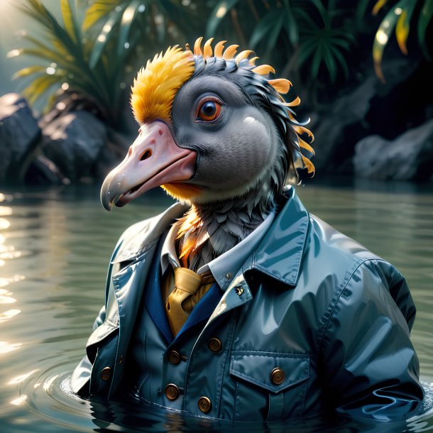 Photo of a dodo in a jacket in the water