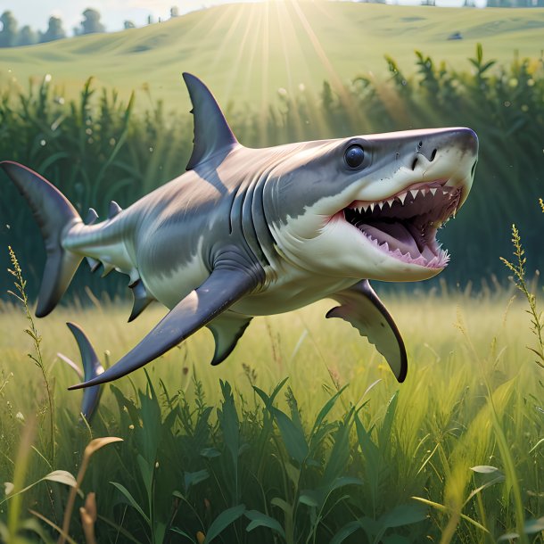 Photo d'un jeu de requin à tête de marteau dans la prairie