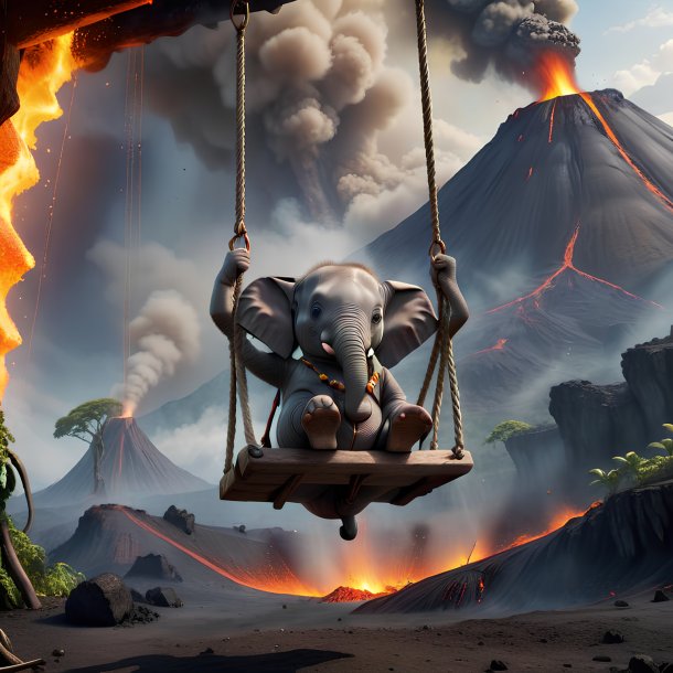 Image of a swinging on a swing of a elephant in the volcano