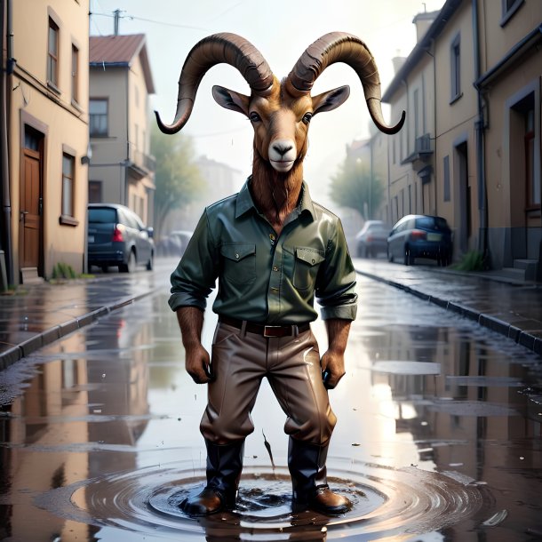 Drawing of a ibex in a trousers in the puddle