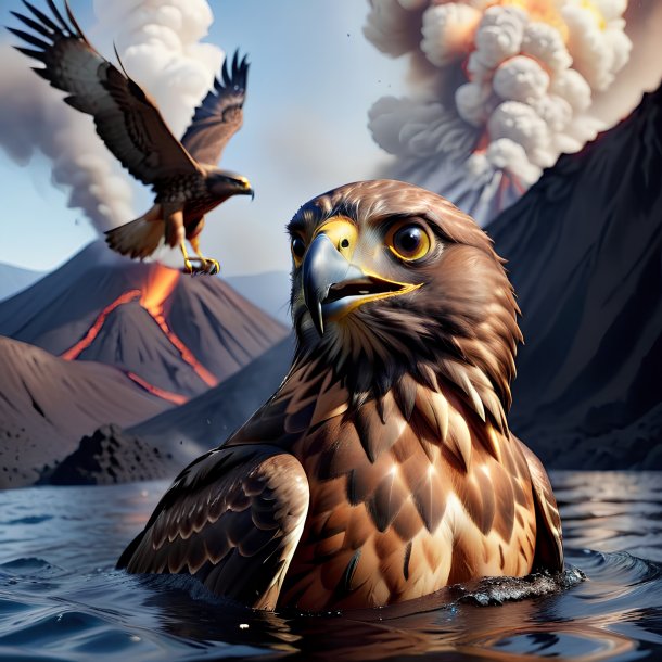 Photo of a swimming of a hawk in the volcano