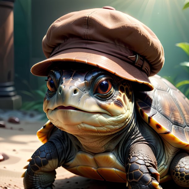 Pic of a turtle in a brown cap