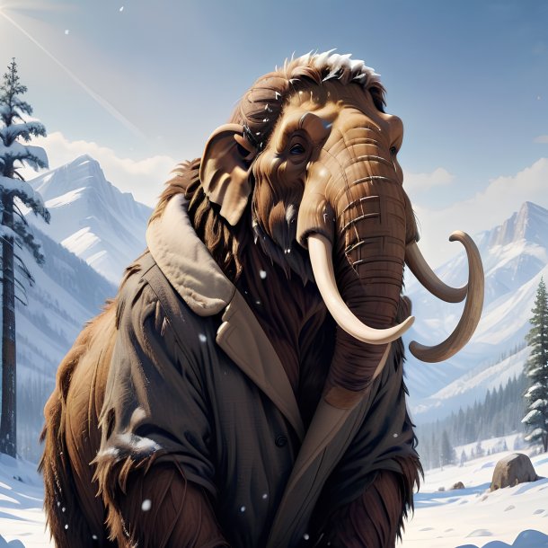 Drawing of a mammoth in a coat in the snow