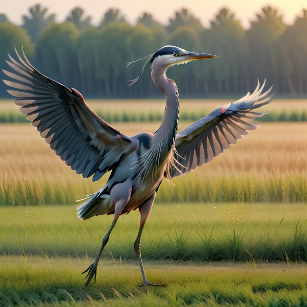 Foto de un baile de una garza en el campo