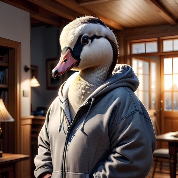 Drawing of a goose in a hoodie in the house