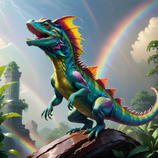 Picture of a jumping of a basilisk on the rainbow