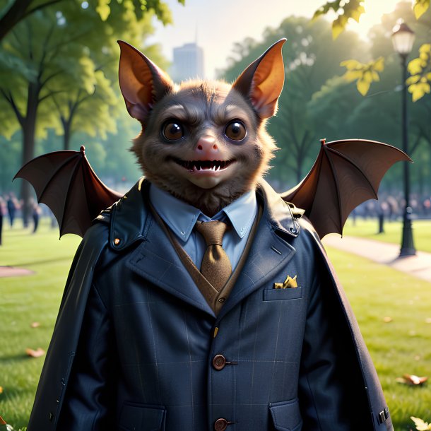 Image of a bat in a jacket in the park