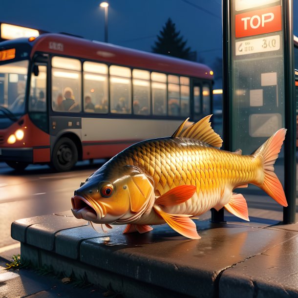 Photo of a drinking of a carp on the bus stop