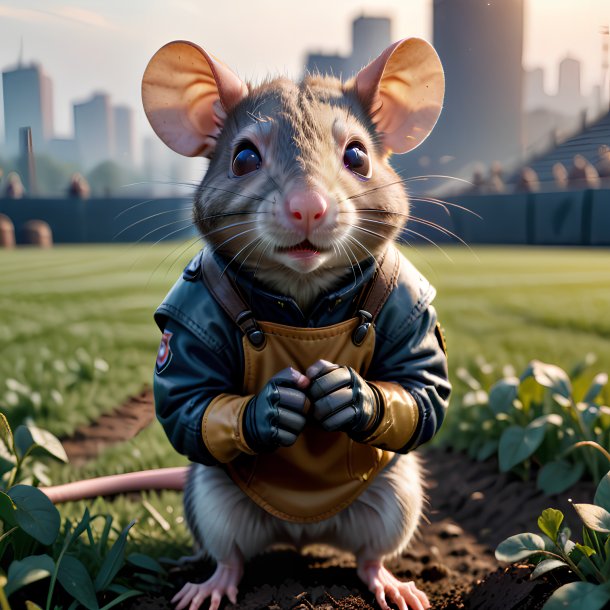 Photo of a rat in a gloves on the field