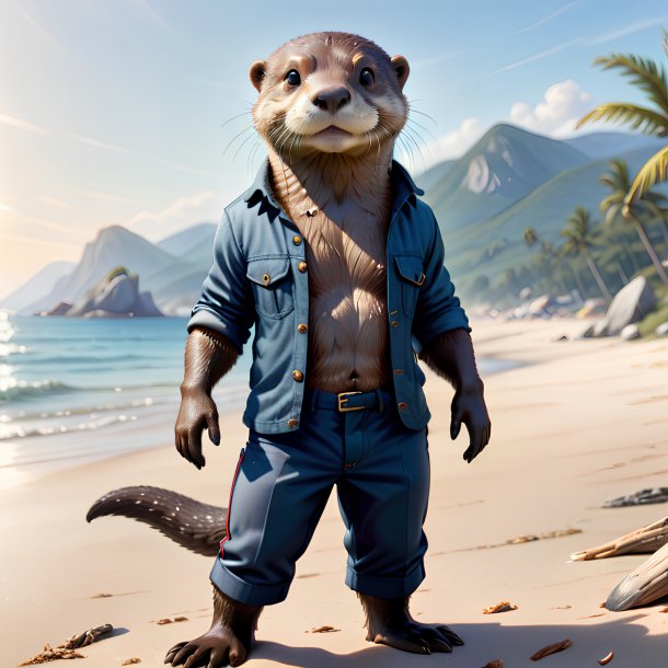 Illustration of a otter in a trousers on the beach