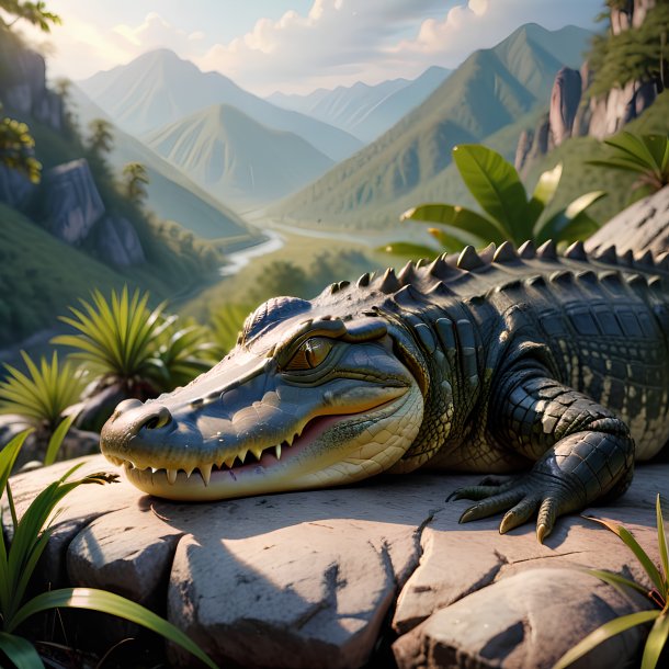 Image of a sleeping of a alligator in the mountains