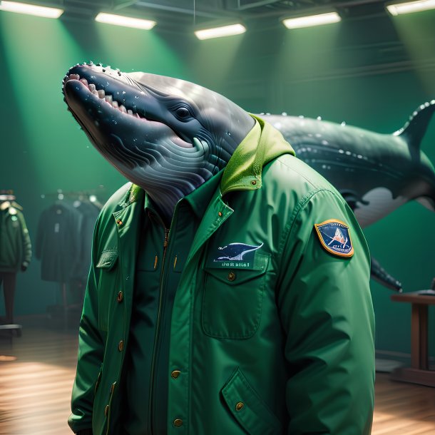 Picture of a whale in a green jacket