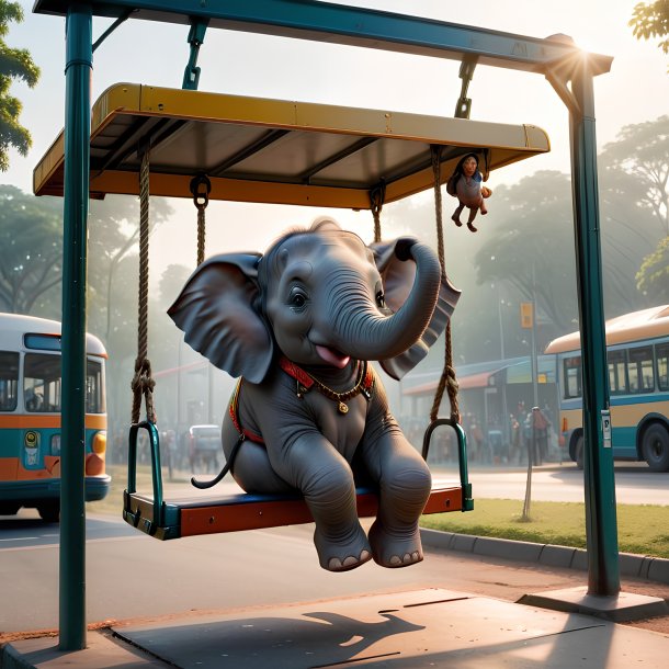 Uma foto de um balanço em um balanço de um elefante no ponto de ônibus