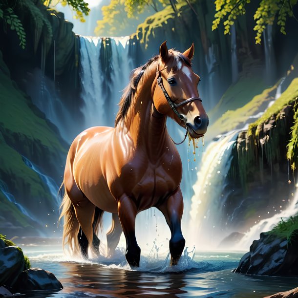 Picture of a eating of a horse in the waterfall