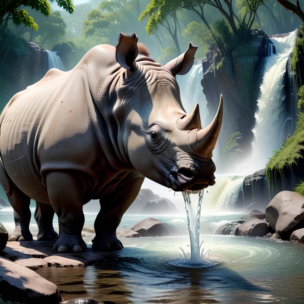 Photo of a drinking of a rhinoceros in the waterfall