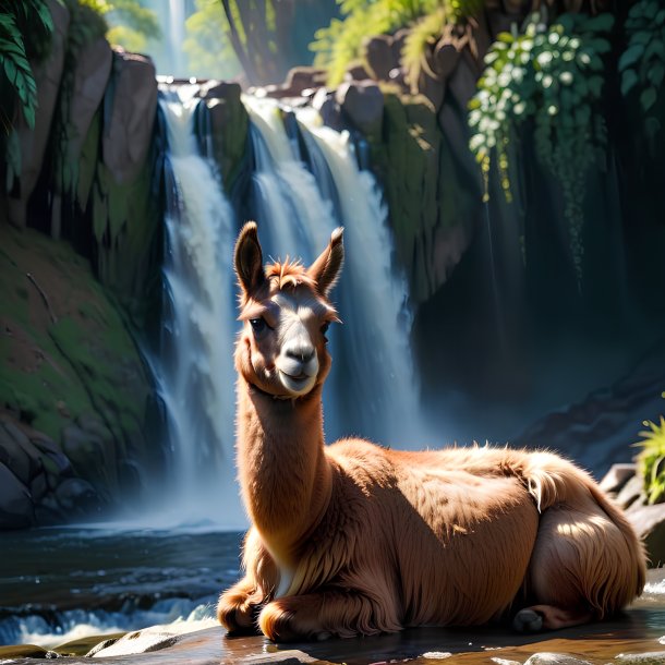 Foto de un descanso de una llama en la cascada