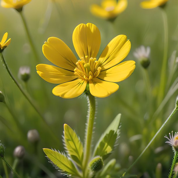 Portrait of a yellow crowfoot, meadow