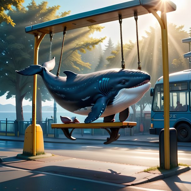 Image of a swinging on a swing of a whale on the bus stop