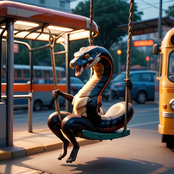 Image of a swinging on a swing of a cobra on the bus stop