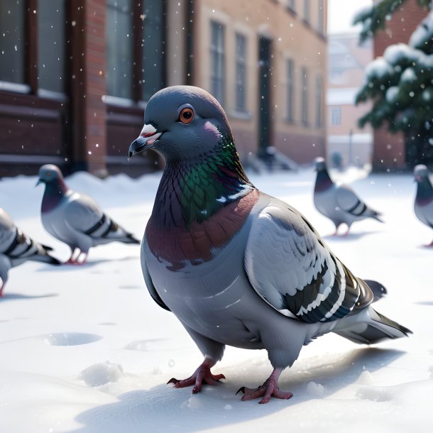 Imagem de uma natação de um pombo na neve