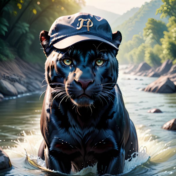 Photo of a panther in a cap in the river