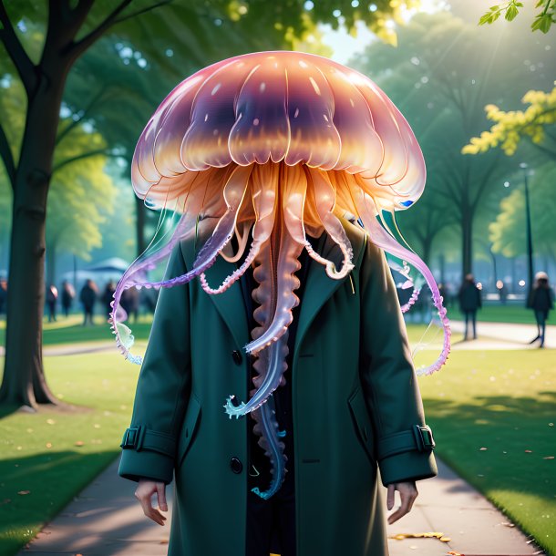 Illustration of a jellyfish in a coat in the park