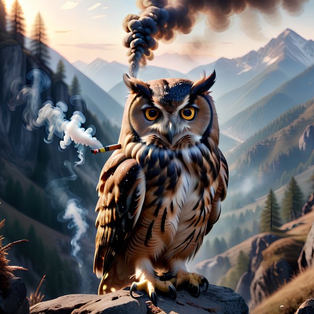 Photo of a smoking of a owl in the mountains