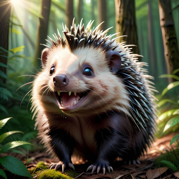 Image of a smiling of a porcupine in the forest