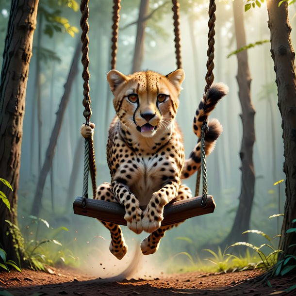 Picture of a swinging on a swing of a cheetah in the forest