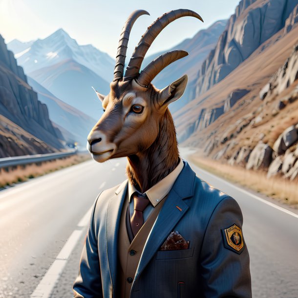 Pic of a ibex in a jacket on the road